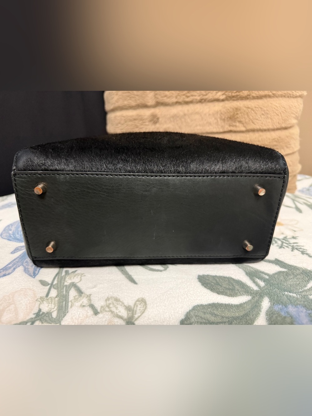 Danier Black Leather & Genuine Calf Hair Satchel / Crossbody Bag - Picture 3 of 5